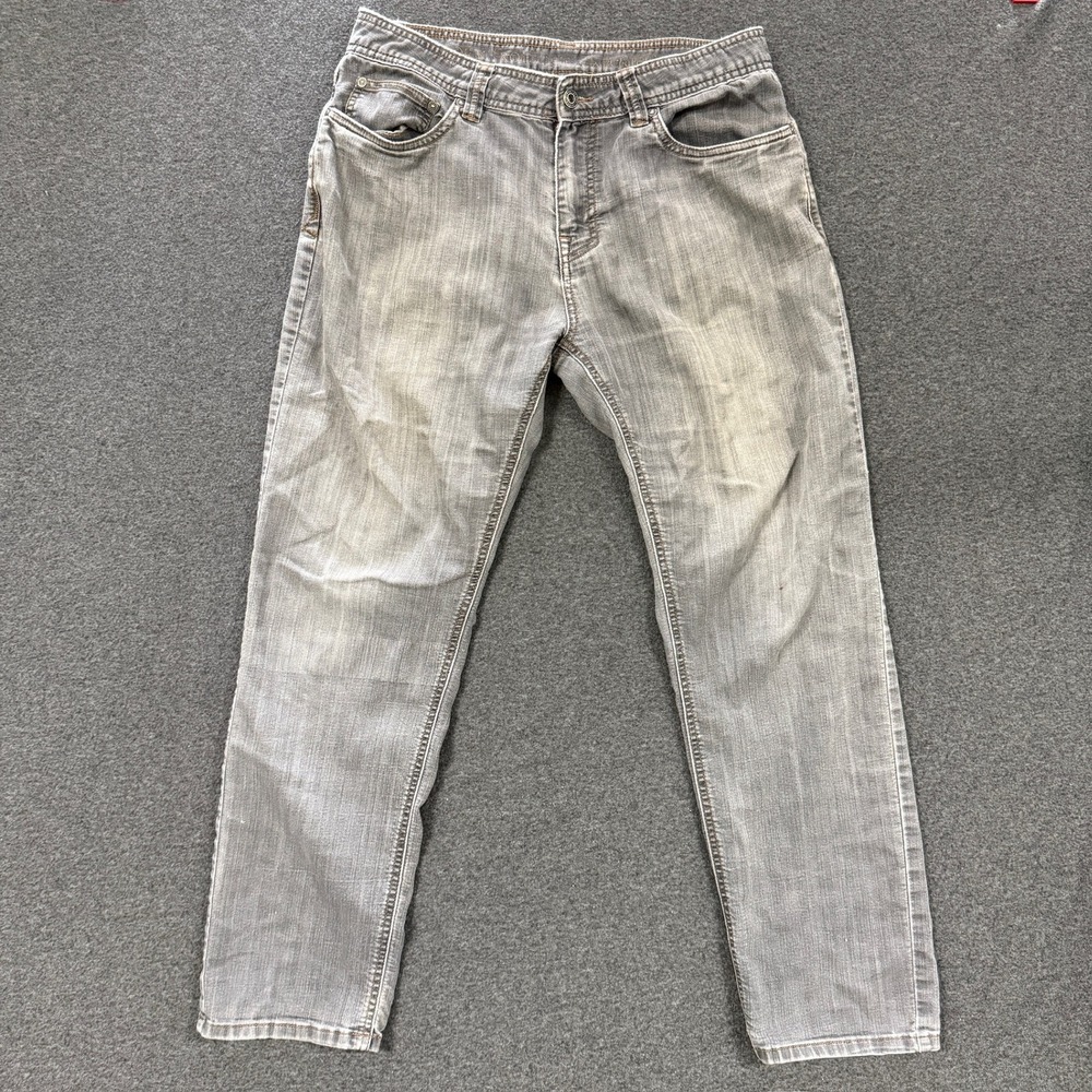 Faded Prana Slim Fit Denim Jeans Mens 32x30 Gray Good Outdoor Utility Distressed
